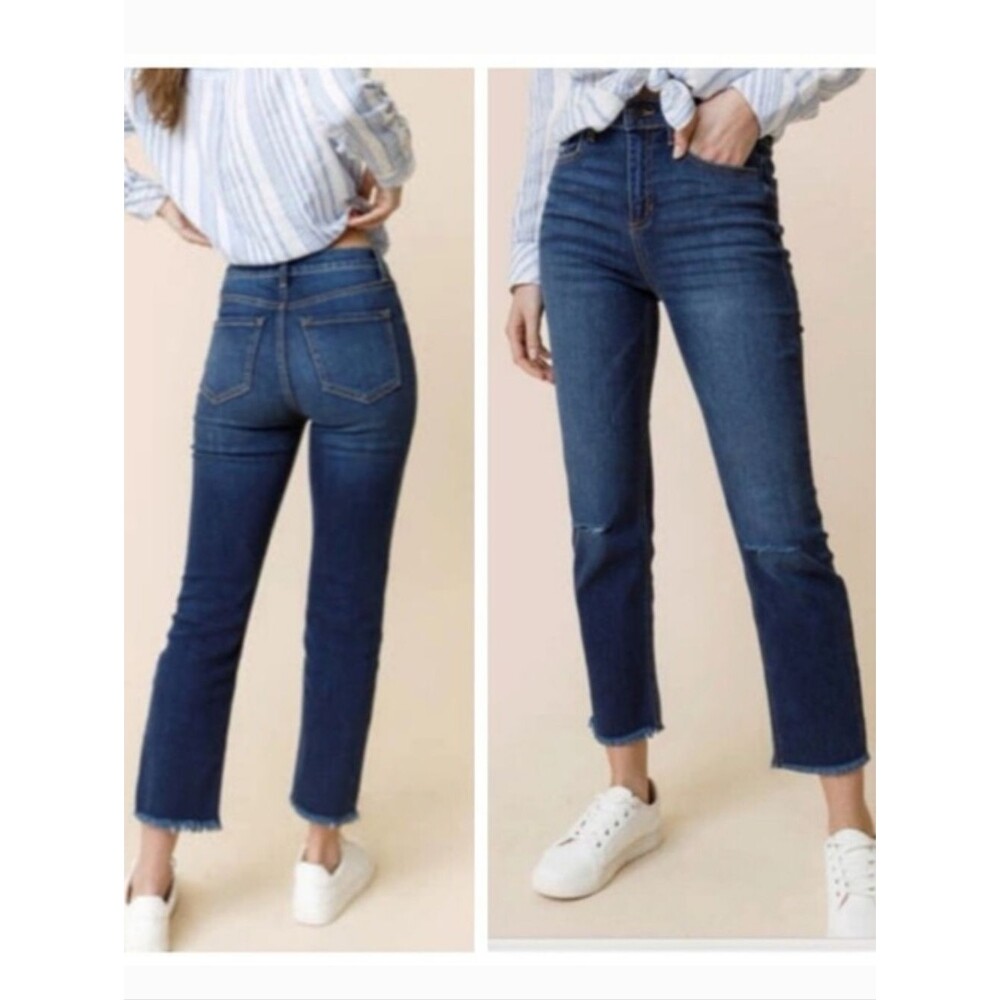 Harper Heritage Blue Distressed High Rise Straight Jeans Size 30